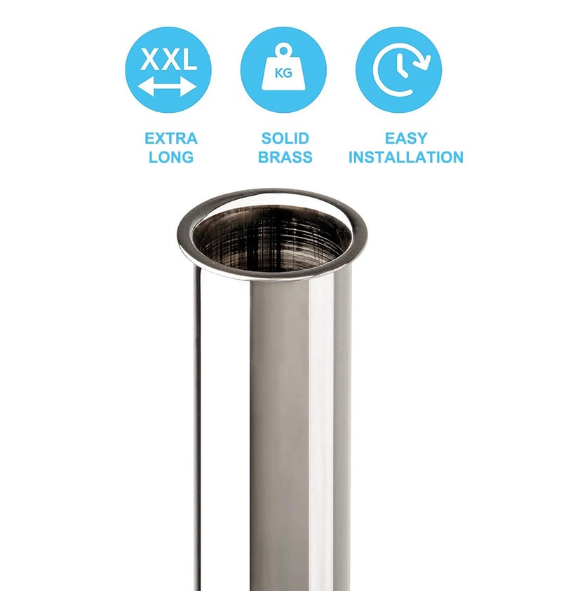 Keymark Flanged Sink Tailpiece 1-1/4" OD x 12", Brass Extension Tube for Trap, Inlet Waste Pipe Tubular Drain Connections, Chrome - Image 3